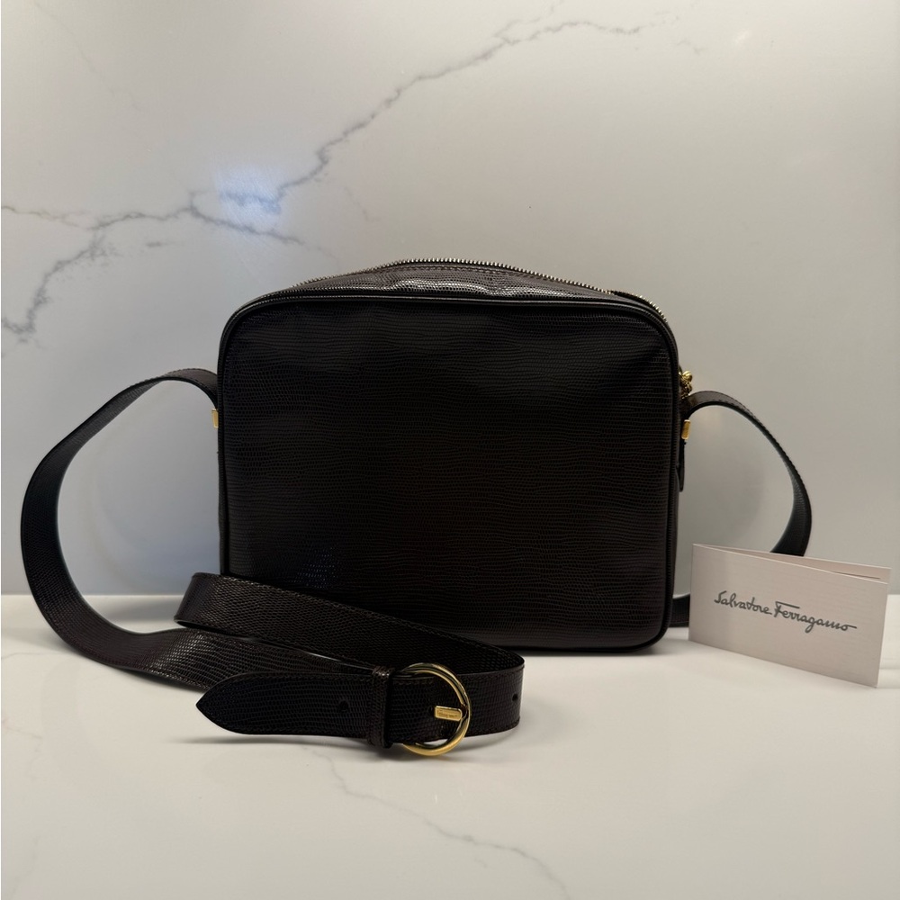 Salvatore Ferragamo Dark Brown Textured Bag